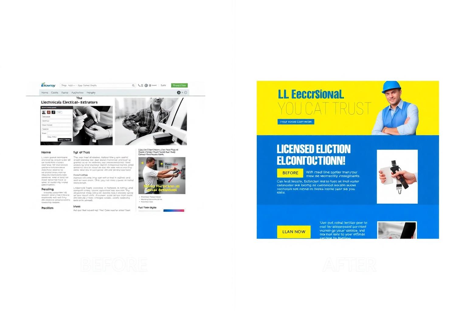 Before and after redesign of an electrical contractor website