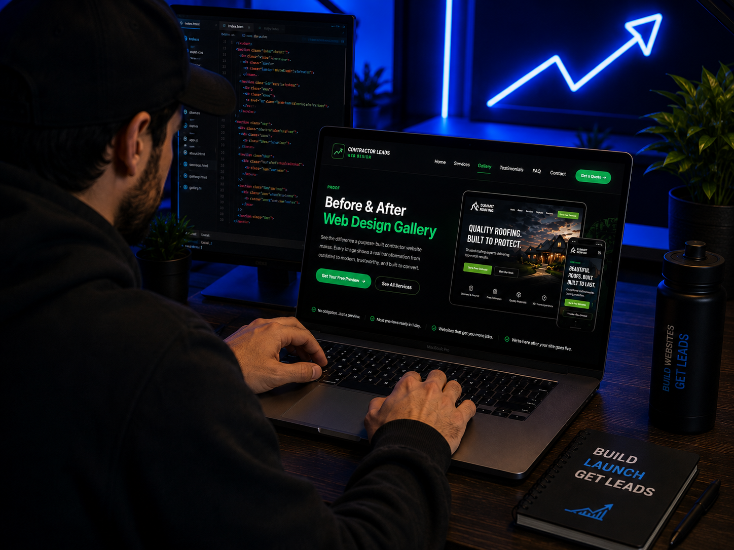 Contractor website design open on a laptop while it is being built